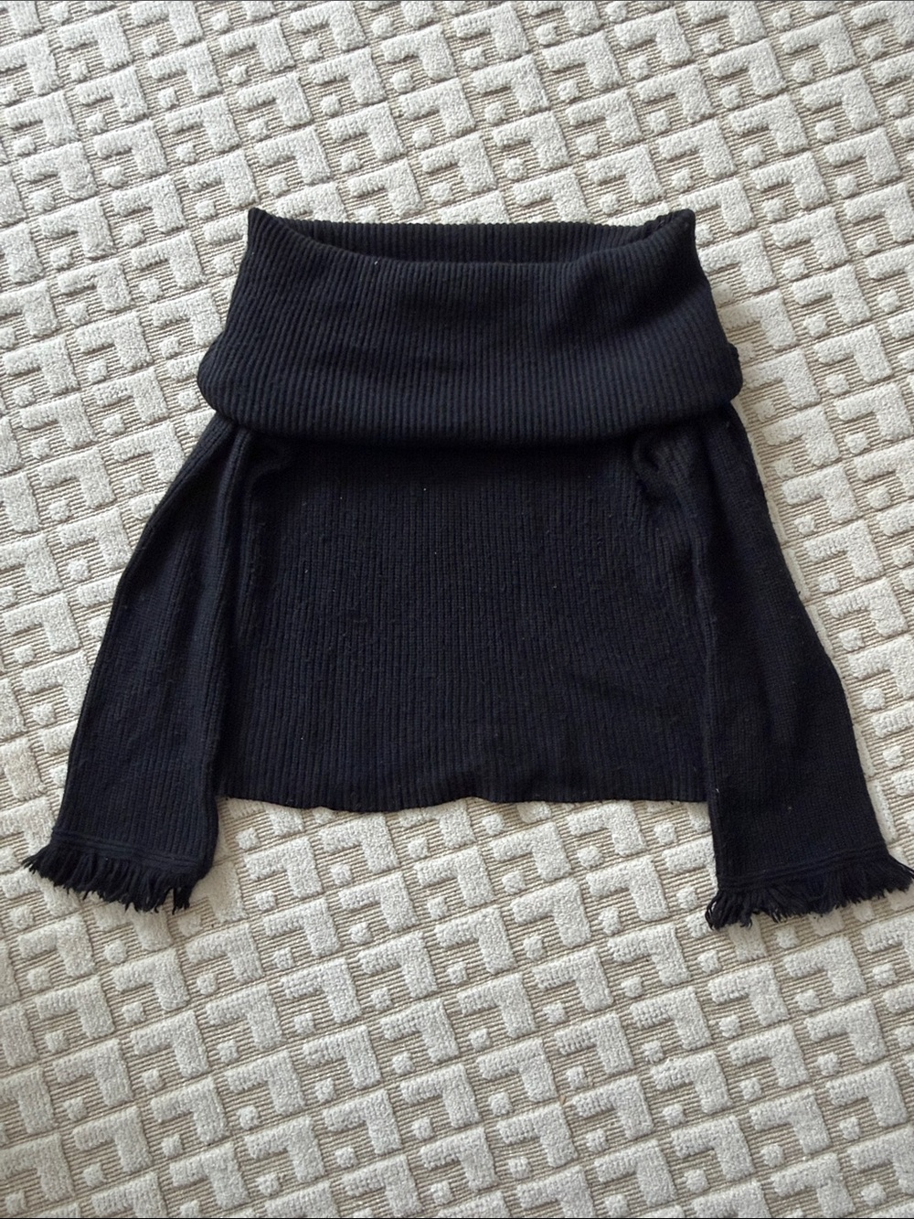 Ella Moss Black Off-the-Shoulder Fold-Over Ribbed Sweater